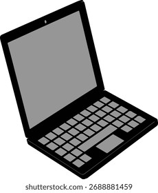 Gráfico de computadora portátil negra. Dibujo de Vector de Perspectiva para trabajo remoto, Tecnología digital, Educación en línea o dispositivo de desarrollo de Web.	