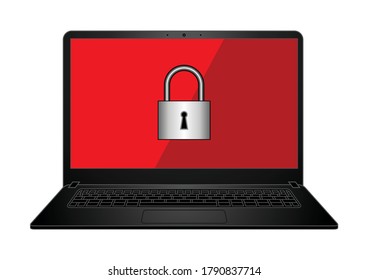 The Black Laptop Computer Have Lock Icon.