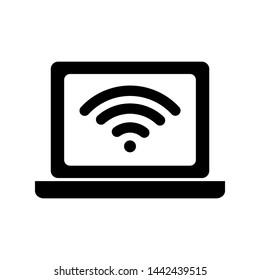 black laptop computer icon with wireless internet wifi symbol isolated on white background. vector illustration 