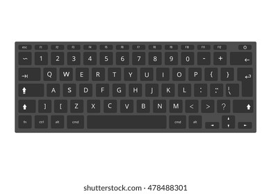 Black laptop, computer keyboard vector template isolated on white background. Illustration of control panel for pc