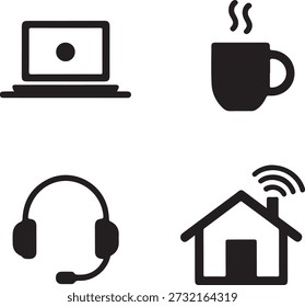 Schwarz von Laptop-Computer Dampf Becher Headset und Haus mit WLAN-Signal