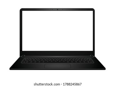 Black Laptop Computer With White Screen Display For Template, Vector File