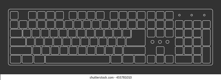 Black laptop computer wireless keyboard top view with keys, vector illustration