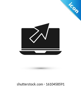 Black Laptop and cursor icon isolated on white background. Computer notebook with empty screen sign.  Vector Illustration