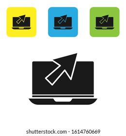 Black Laptop and cursor icon isolated on white background. Computer notebook with empty screen sign. Set icons colorful square buttons. Vector Illustration