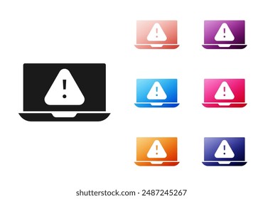 Black Laptop with exclamation mark icon isolated on white background. Alert message smartphone notification. Set icons colorful. Vector
