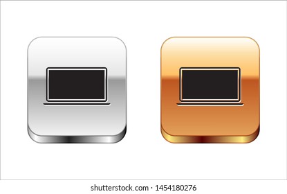 Black Laptop icon isolated on white background. Computer notebook with empty screen sign. Silver-gold square button. Vector Illustration