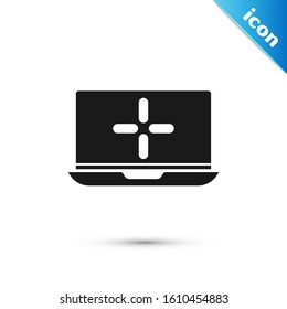 Black Laptop icon isolated on white background. Computer notebook with empty screen sign.  Vector Illustration