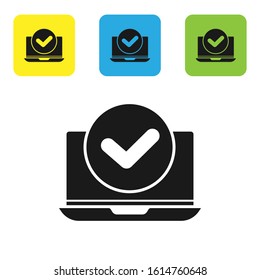 Black Laptop icon isolated on white background. Computer notebook with empty screen sign. Set icons colorful square buttons. Vector Illustration
