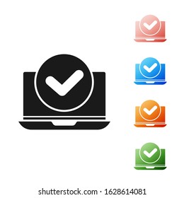 Black Laptop icon isolated on white background. Computer notebook with empty screen sign. Set icons colorful. Vector Illustration