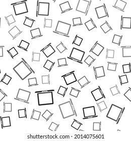 Black Laptop icon isolated seamless pattern on white background. Computer notebook with empty screen sign.  Vector Illustration
