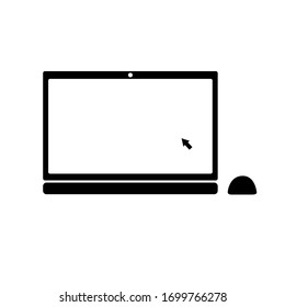 Schwarzes Laptop-Symbol mit Maus und Cursor. einfache Vektorillustration