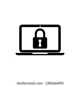 Black Laptop and lock icon isolated. Computer and padlock. Security, safety, protection concept. Safe internetwork. Vector Illustration