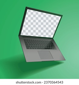 Black Laptop Mockup Floating on Green background