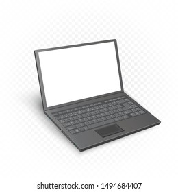 Black laptop mockup template with shadow and white blank screen. Computer technology equipment