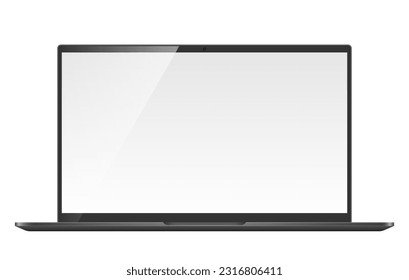 Black laptop monitor vector mockup. Pc computer template with blank screen. Desktop isolated on white background.