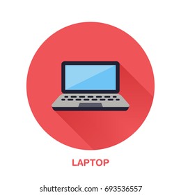 Black laptop notebook with blank screen flat style icon. Wireless technology, portable computer sign. Vector illustration of communication equipment for electronics store.