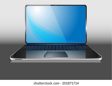 Black laptop or notebook on black background  vector illustration