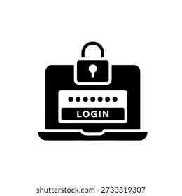 Laptop preto com cadeado e tela de login no fundo branco