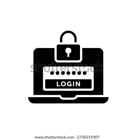 Black laptop with padlock and login screen on white background