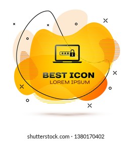 Black Laptop with password notification and lock icon isolated on white background. Concept of security, personal access, user authorization, login form. Fluid color banner. Vector Illustration