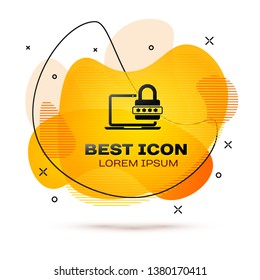Black Laptop with password notification and lock icon isolated on white background. Concept of security, personal access, user authorization, login form. Fluid color banner. Vector Illustration