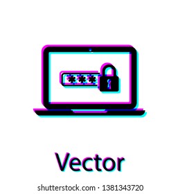 Black Laptop with password notification and lock icon isolated on white background. Concept of security, personal access, user authorization, login form. Vector Illustration