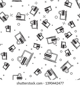 Black Laptop with password notification and lock icon isolated seamless pattern on white background. Concept of security, personal access, user authorization, login form. Vector Illustration