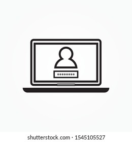 Black Laptop with password notification and lock icon isolated. Concept of security, personal access, user authorization, login form.