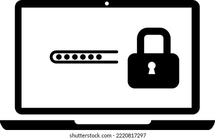 Black Laptop with password notification and lock icon isolated. Concept of security, personal access, user authorization, login form. Vector Illustration.eps
