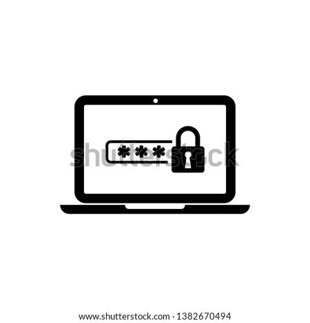 Black Laptop with password notification and lock icon isolated. Concept of security, personal access, user authorization, login form. Vector Illustration
