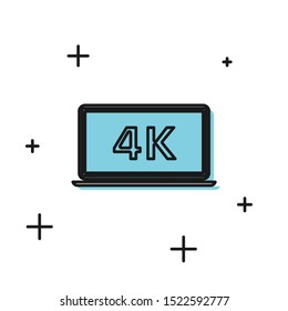 Black Laptop screen with 4k video technology icon isolated on white background.  Vector Illustration