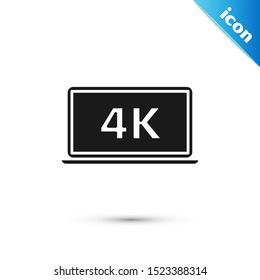 Black Laptop screen with 4k video technology icon isolated on white background.  Vector Illustration