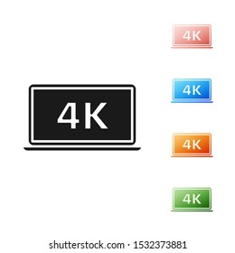 Black Laptop screen with 4k video technology icon isolated on white background. Set icons colorful. Vector Illustration