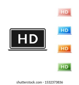 Black Laptop screen with HD video technology icon isolated on white background. Set icons colorful. Vector Illustration