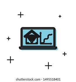 Black Laptop with smart home with wi-fi icon isolated on white background. Remote control.  Vector Illustration