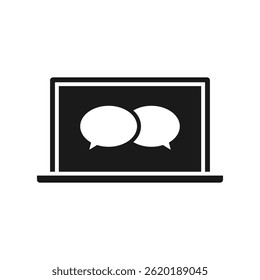 Black laptop with speech bubbles icon. Vector.