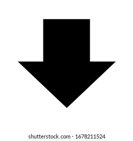 Black large downward pointing solid arrow icon sketched as vector symbol
