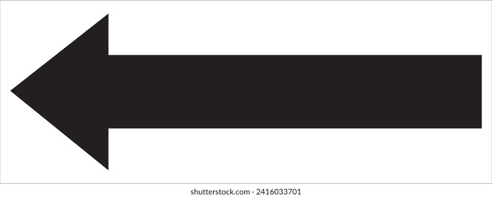 Black large forward or left  pointing solid long arrow icon sketched as vector symbol. Long arrow vector icon.
