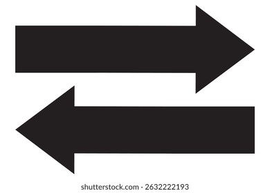 Black large forward or left and right pointing long arrow. Long arrows icon set. Vector set of trendy long arrows left and right in flat style. Two side direction  arrows vector illustration.