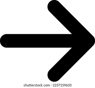 Schwarz großes, nach vorn oder rechts zeitiges, langes Pfeilsymbol, das als Vektorsymbol skizziert wurde