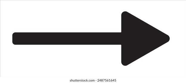 Black large forward or right pointing solid long arrow icon sketched as vector symbol
