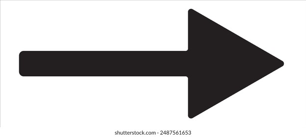 Schwarzes Symbol für großen nach vorn oder nach rechts zeigenden durchgehenden langen Pfeil, als Symbol für die Vektorgrafik skizziert