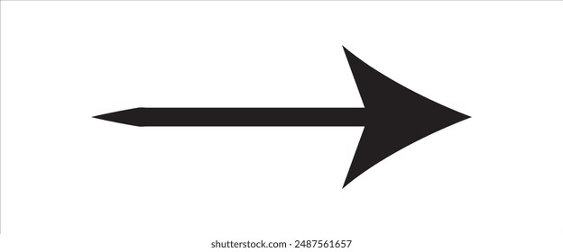 Black large forward or right pointing solid long arrow icon sketched as vector symbol