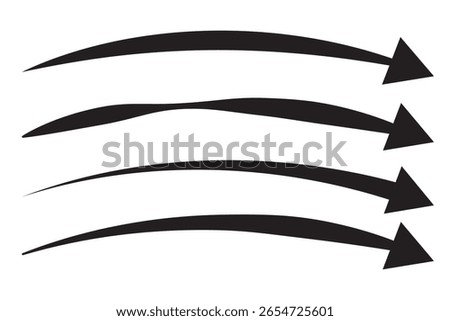 Black large long arrow icon set. Long curve arrow icon isolated on white background. Vector illustration. 