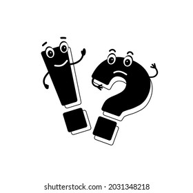 Black Large question mark and exclamation mark. A dialogue between two Cartoon characters. Doubting and asserting. Vector illustration.
