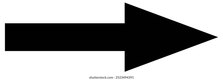 Black large right pointing solid long arrow icon sketched as vector symbol. Thin black arrow pointing right. Long, straight line arrow icon in white.