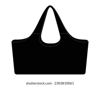 Black large shoulder tote bag template on white background, vector file