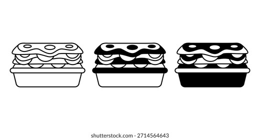 Icono de Paquete de lasaña negra ideal para menús de cocina italiana, platos de pasta, marca de restaurantes y conceptos de comidas.