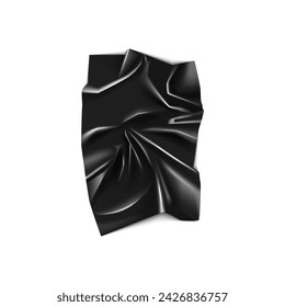 Black latex crumpled fabric rectangular sheet, 3D creased silk cloth vector illustration